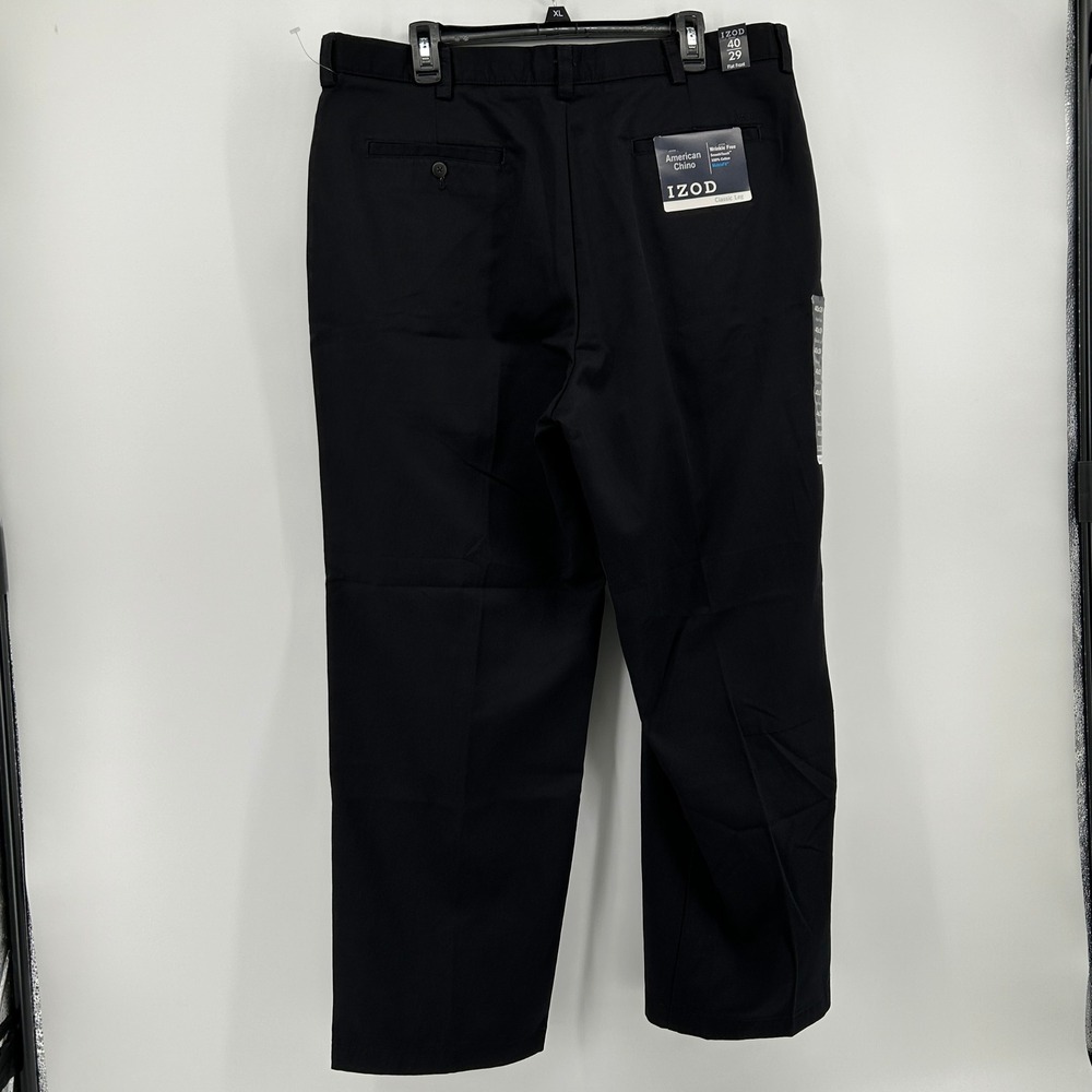 IZOD Mens American Chino Black Flat Front Pants 40x29 NWT FLAW Minimal Office - Picture 8 of 13